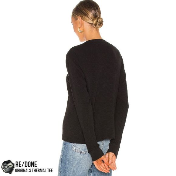 RE/DONE ORIGINALS WOMEN’S THERMAL KNIT LONG SLEEVE TEE SHIRT IN BLACK SIZE SMALL - Picture 8 of 13